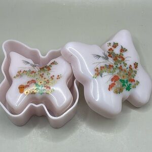 Vintage Pink Floral Plastic Butterfly Trinket Boxes Nesting Boxes Set of 2